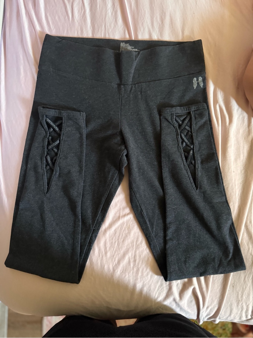 Victoria's Secret Charcoal Gray Leggings with Lace-Up Side Panels